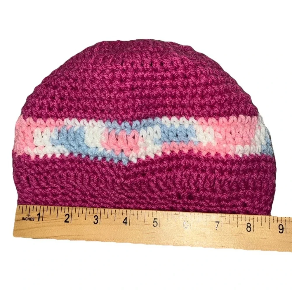 Beanie Hat Women's Pink Crochet Handmade‎ Scalloped Hem One Size NEW